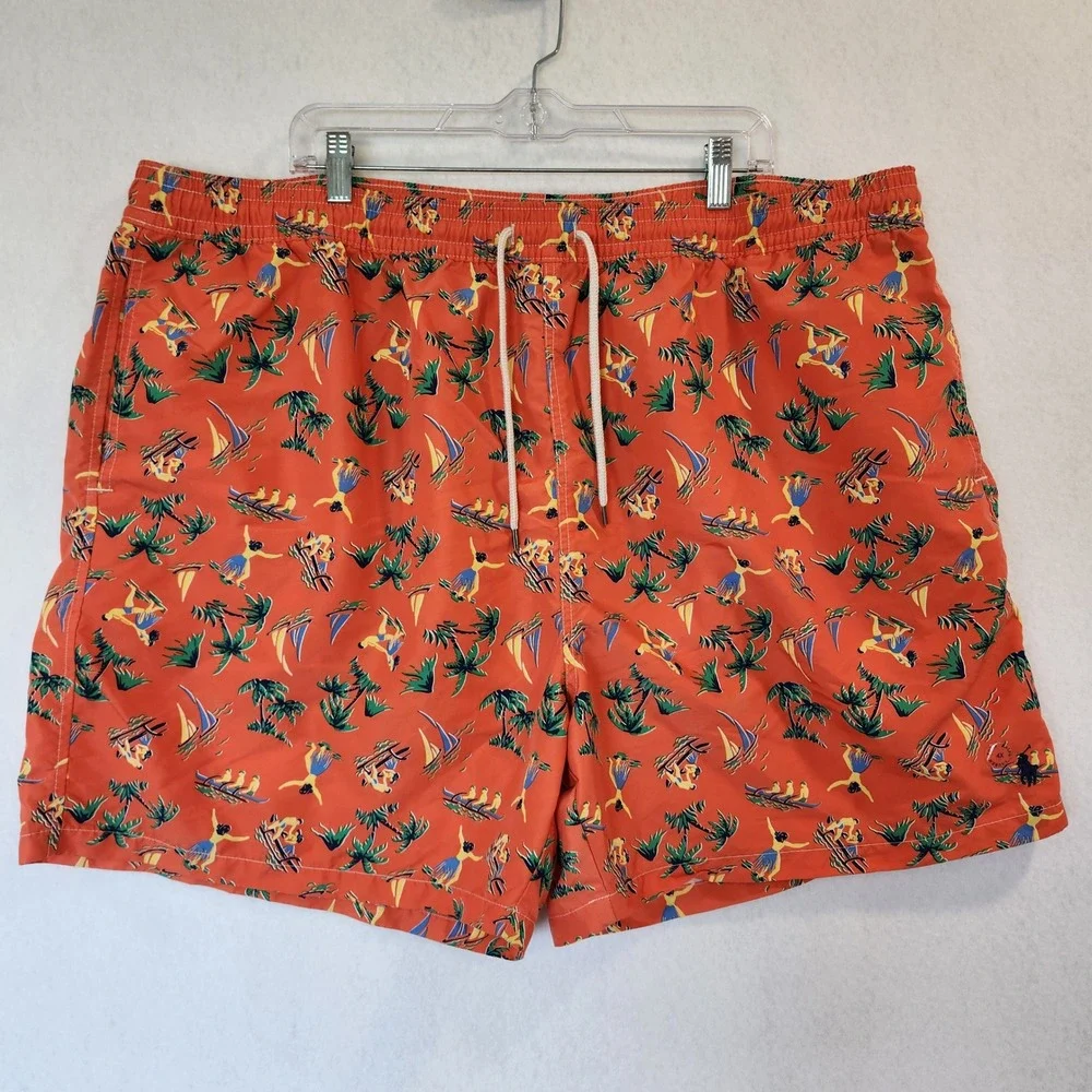 Polo Ralph Lauren Mens 4XB Orange Tropical Hula Dancer Swim Trunks Big & Tall